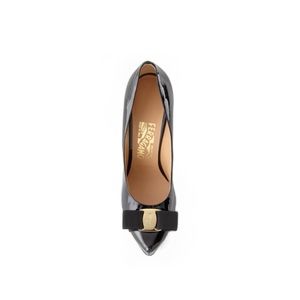Authentic Salvatore Ferragamo Trilly Patent Leather Bow Platform